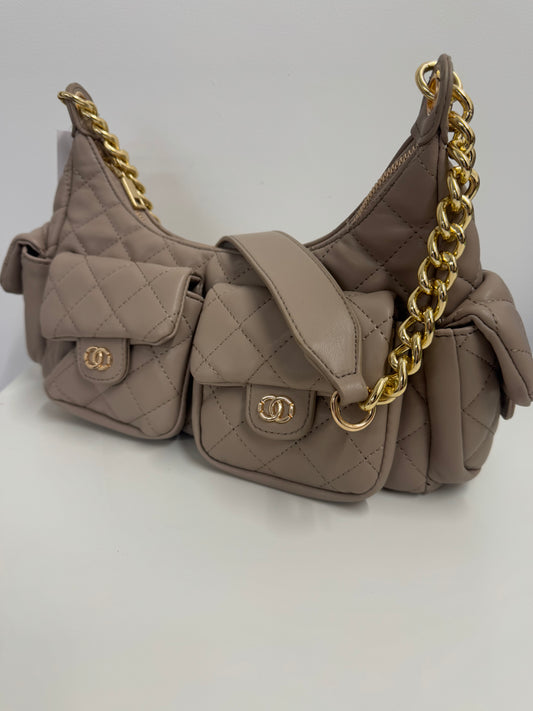 Courtney quilted shoulder bag - taupe